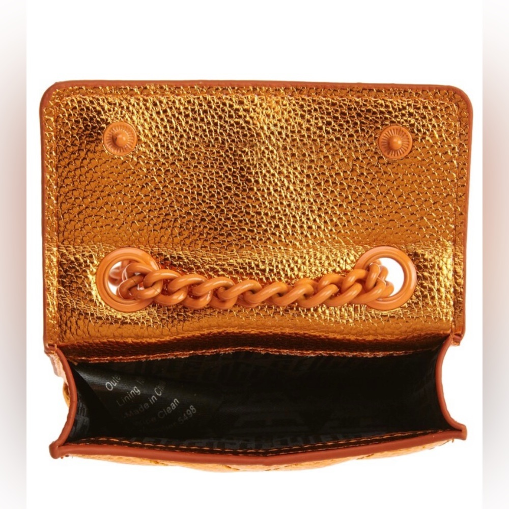 Kurt Geiger London Micro Kensington Orange Metallic Quilted Crossbody Bag - Picture 9 of 11